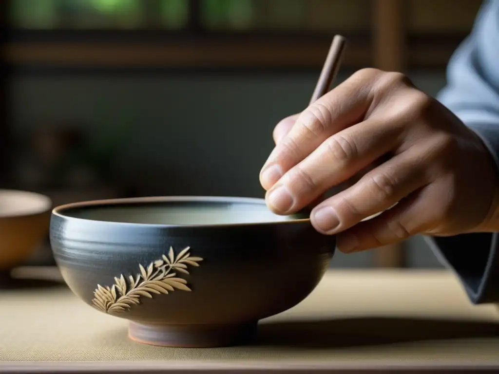 Un maestro ceramista japonés moldea con precisión una taza de té tradicional, resaltando la belleza del minimalismo en la cerámica japonesa