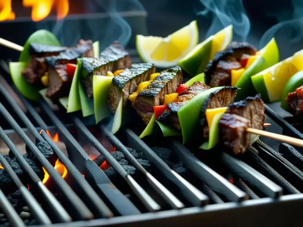 Un maestro chef persa ensartando kebabs en la parrilla