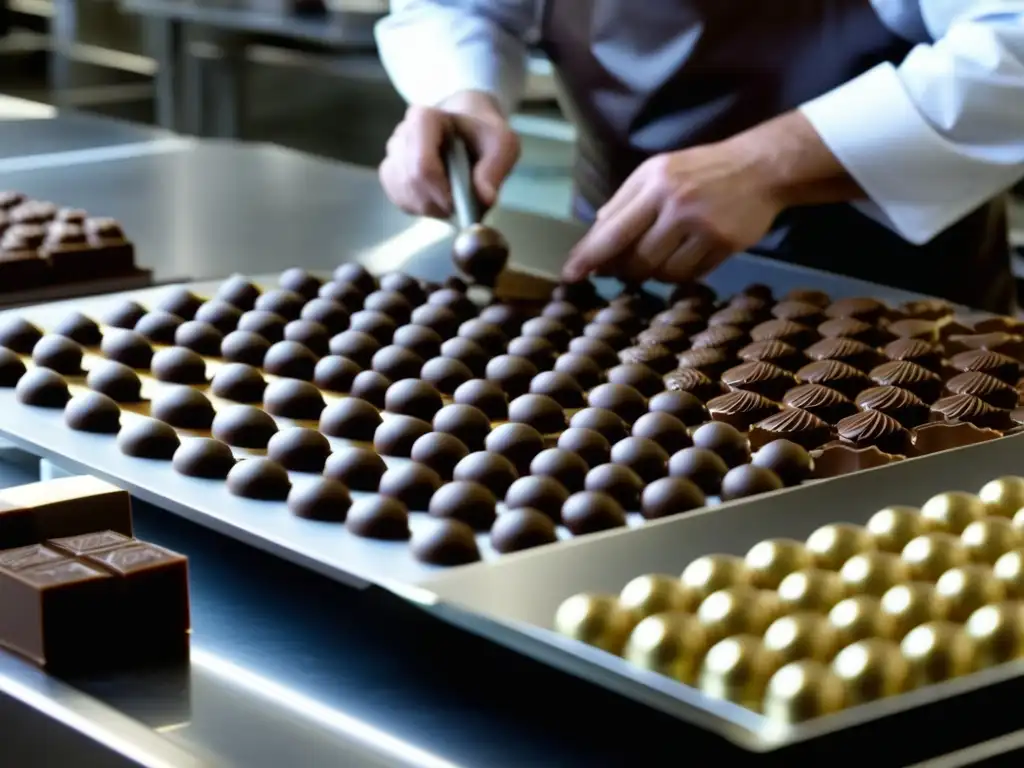 Un maestro chocolatero en Bélgica elaborando un delicado praliné, demostrando pasión y destreza