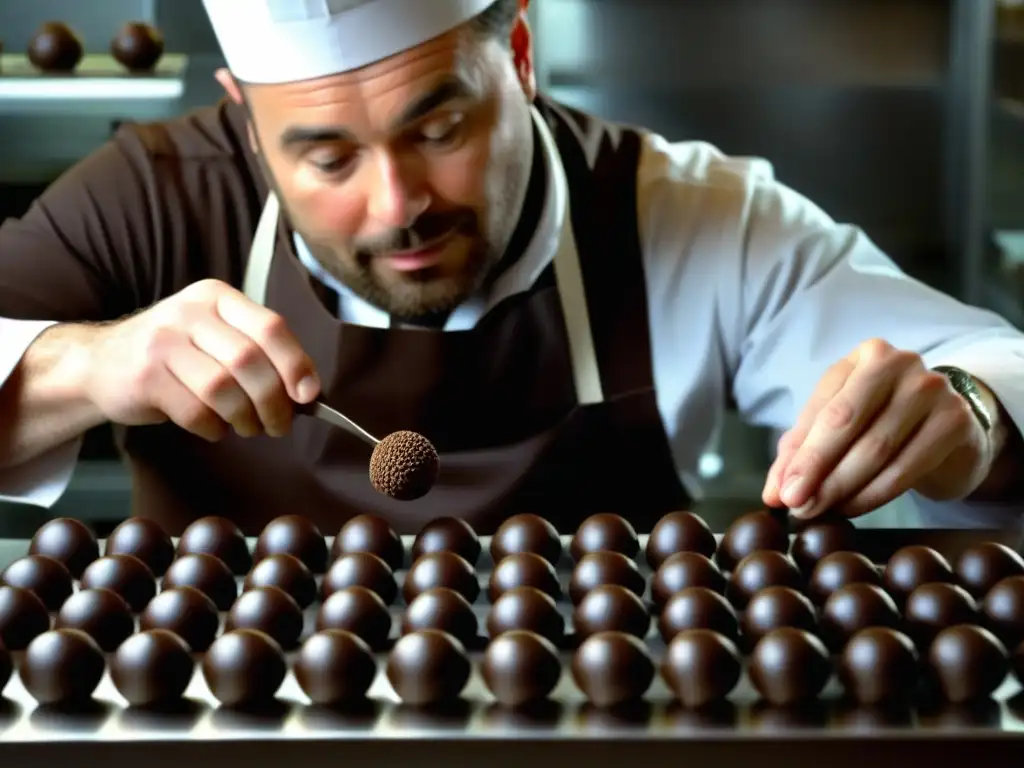 Un maestro chocolatero en Bélgica crea trufas de chocolate con meticulosidad, mostrando el origen histórico del cacao en Bélgica