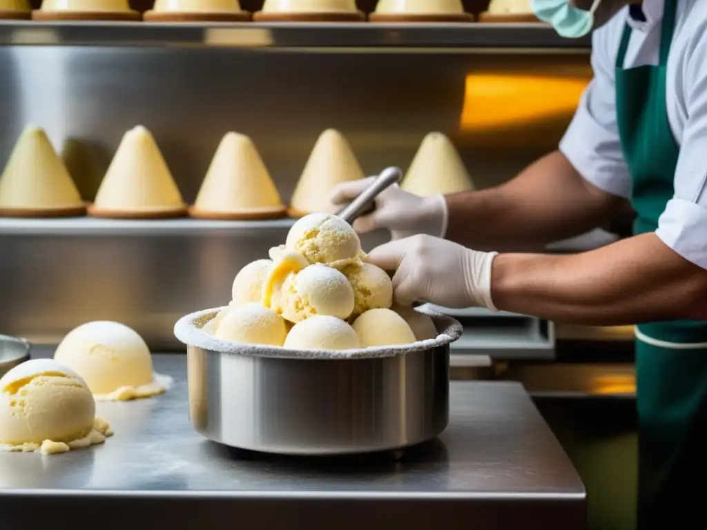 Un maestro heladero experto elaborando gelato italiano en una histórica gelatería de Florencia