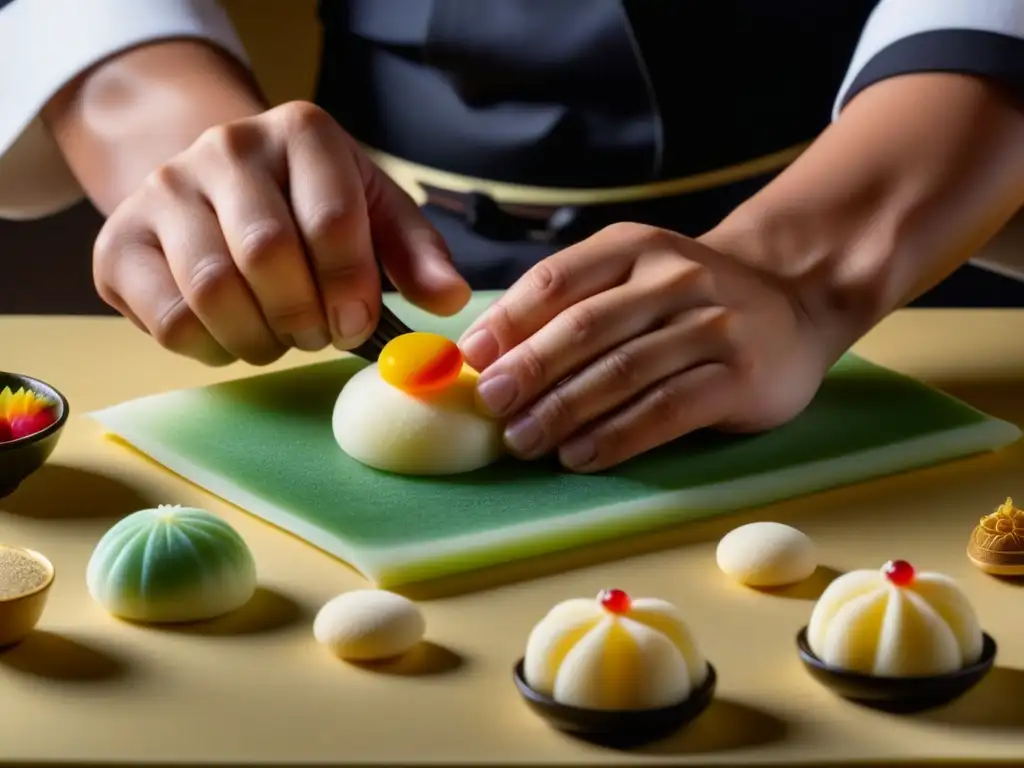 Un maestro pastelero crea un wagashi con precisión samurái