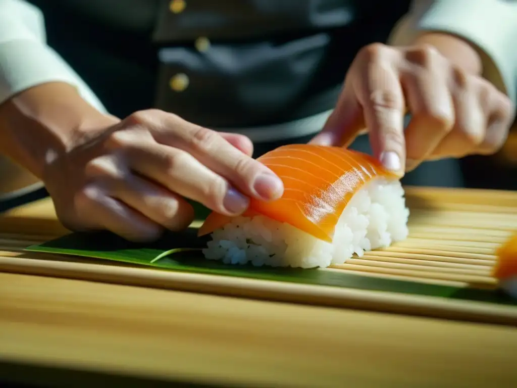 Un maestro del sushi crea una pieza con precisión