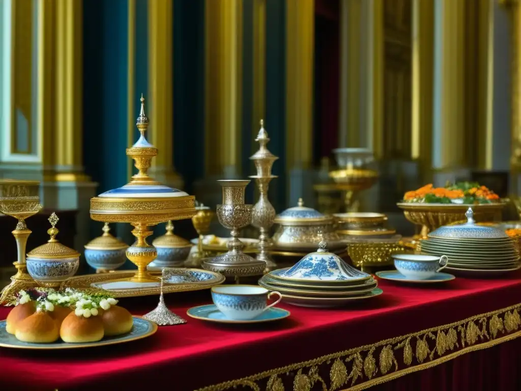 Majestuoso banquete real en un palacio ruso de la época de los Zares, mostrando la opulencia y la servidumbre en la cocina Zares