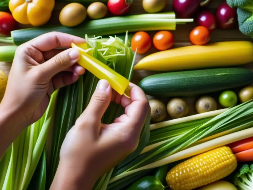 Mano envuelve frutas y verduras con paja, técnicas de conservación de alimentos históricas