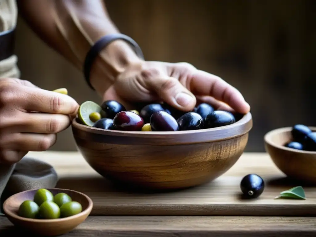 Mano de guerrero espartano con cuenco de alimentos naturales