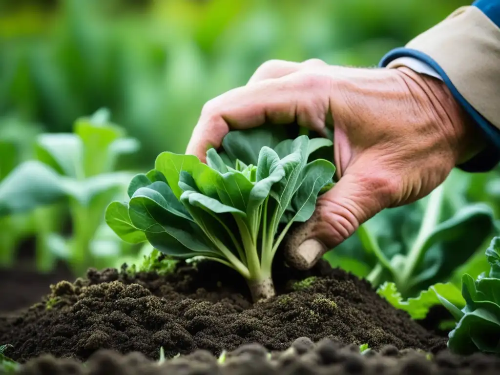 Manos ásperas cuidan huerto, evocando autonomía alimentaria en Guerras Napoleónicas