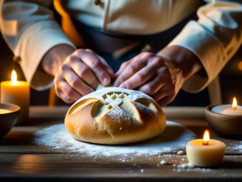 Manos de chef medieval amasan masa en Festival Medieval de Provins recetas