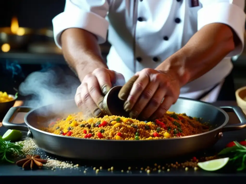 Manos de chef creando un plato tradicional con precisión y pasión