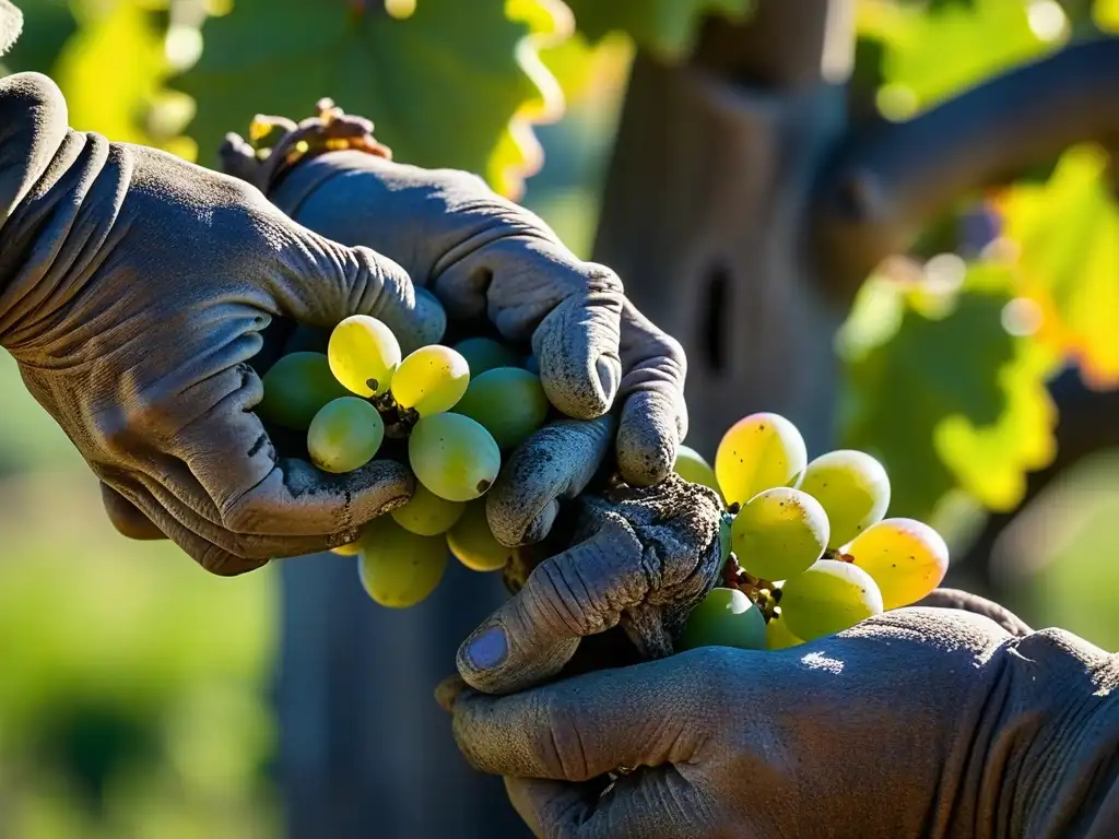 Manos cuidadosas reviven variedades olvidadas, uvas revolucionando viticultura en viñedo soleado