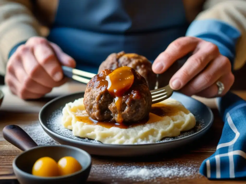 Manos expertas elaborando albóndigas suecas, conectando con recetas históricas cocina escandinava