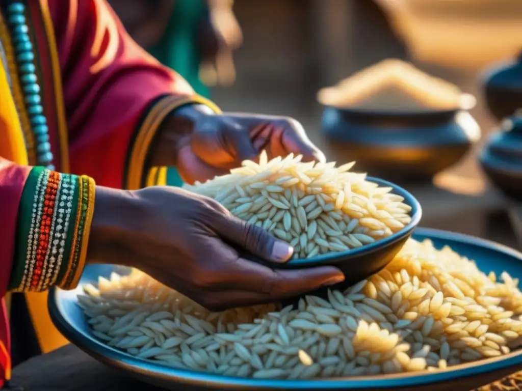 Manos expertas moldeando arroz en aldeas sahelianas, reflejando historia y cultura