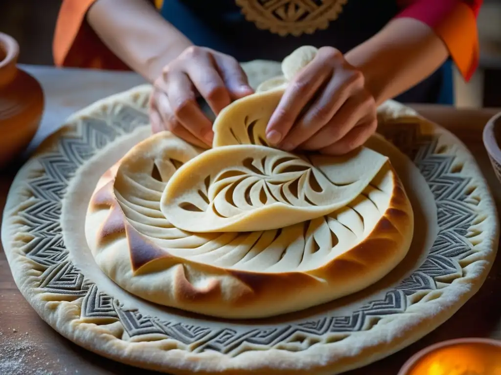 Arte ancestral: manos expertas crean arte en masa de pan lavash armenio Unas manos expertas crean arte con masa de pan armenio, fusionando tradición e innovación en la cocina armenia