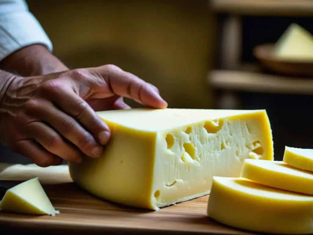 Las manos expertas de un artesano moldeando queso tradicional sudamericano, fusionando técnicas europeas en producción quesera