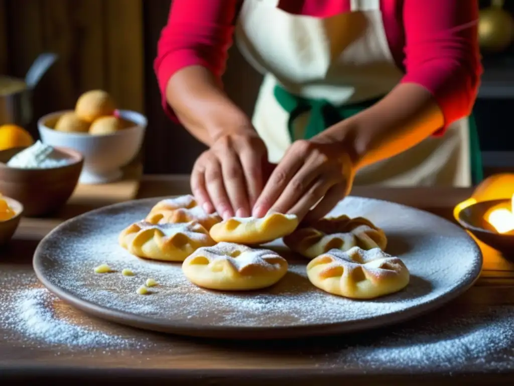 Manos expertas moldeando buñuelos, tradición culinaria Navidad Hispanoamérica