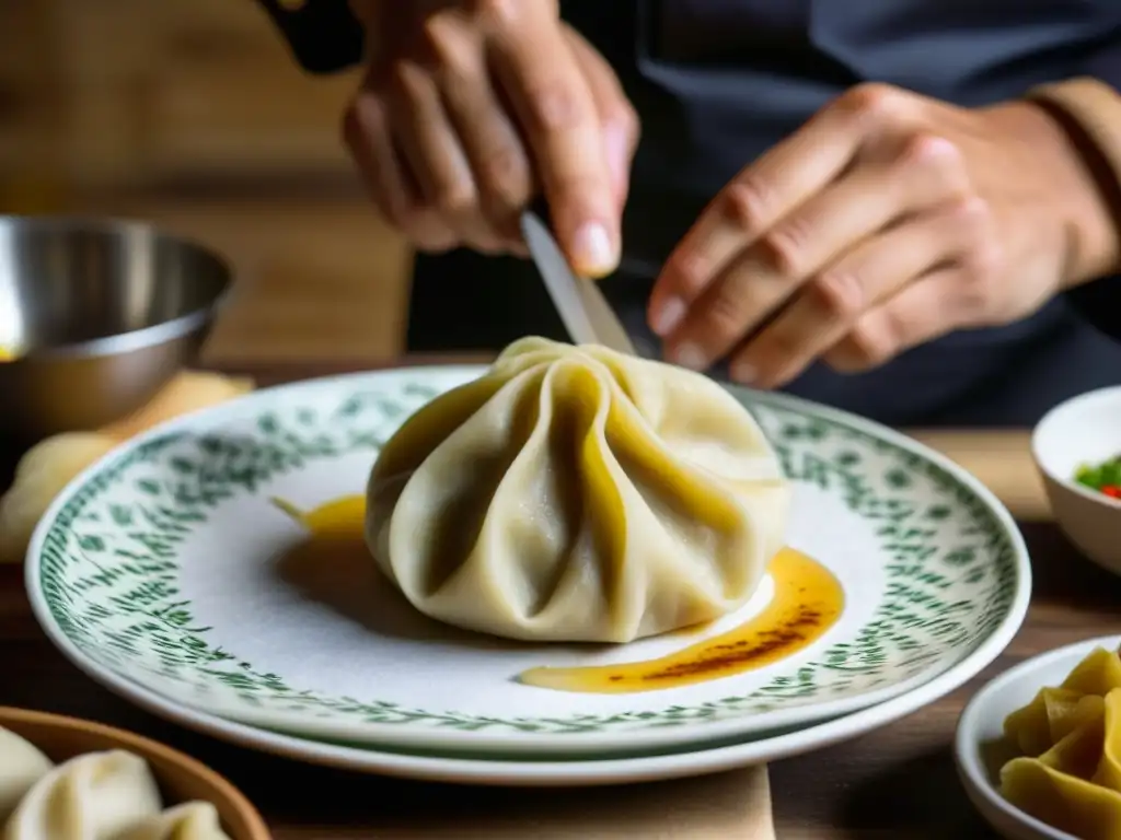 Las manos expertas de un chef crean dumplings en la Fiesta del Medio Otoño gastronomía