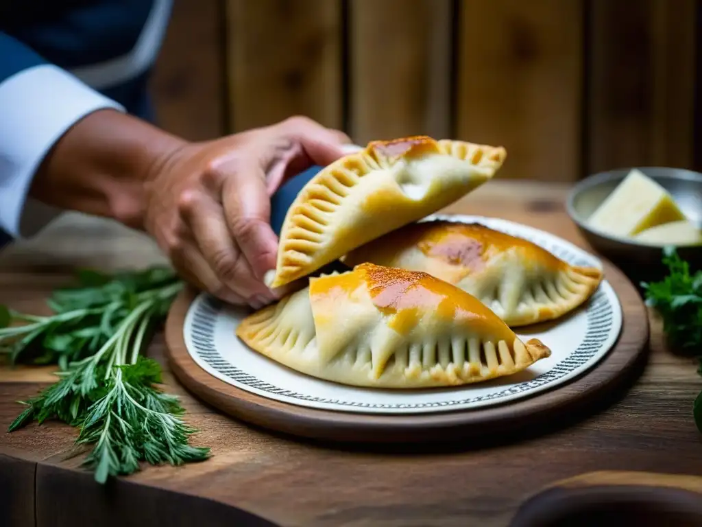 Manos expertas de chef Patagónico creando empanadas tradicionales