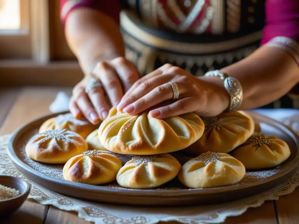 Arte culinario: manos expertas moldeando repostería judía sefardí Manos expertas en la cocina judía Magreb moldeando pastelería tradicional