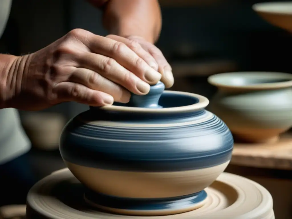 Unas manos expertas moldean con destreza una pieza de porcelana en un torno de alfarero