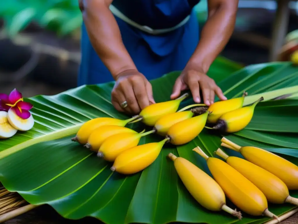 Manos expertas preparan con detalle una colorida dieta micronesia para eventos sociales