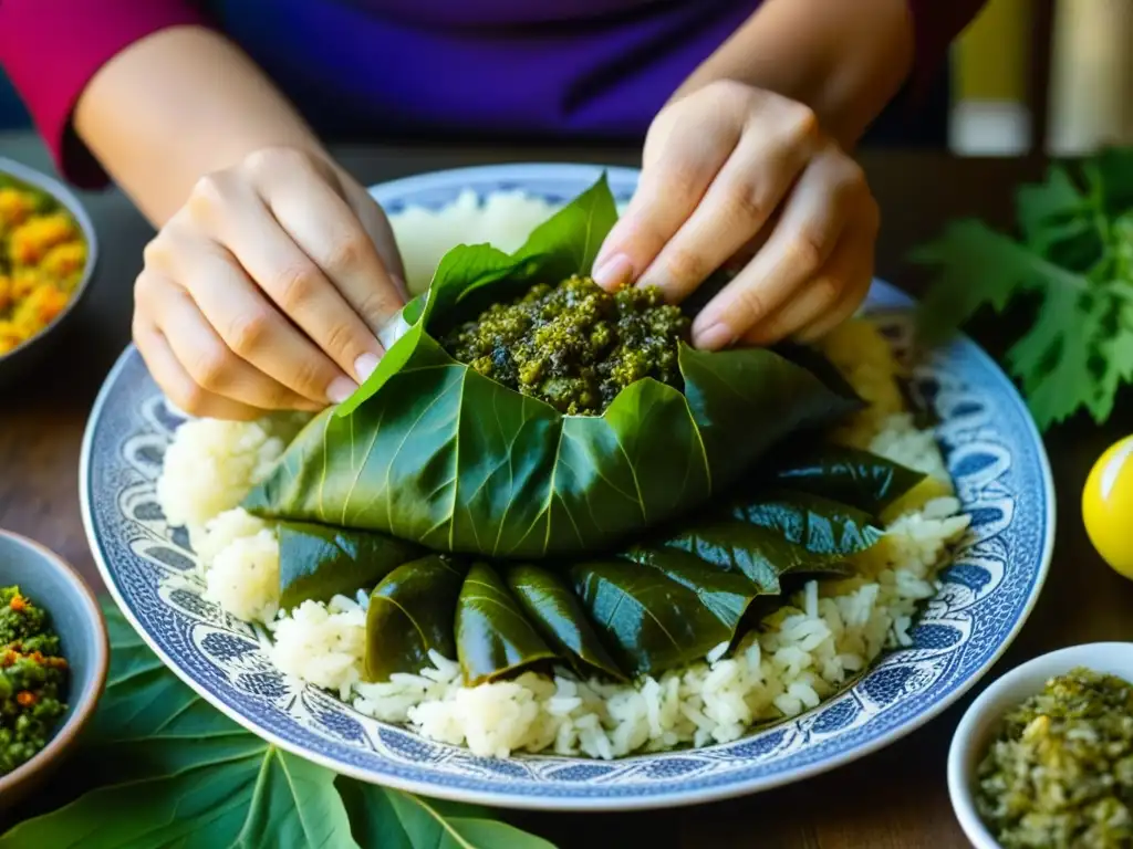 Manos expertas preparan Dolma armenio, recetas históricas gastronomía armenia festividades