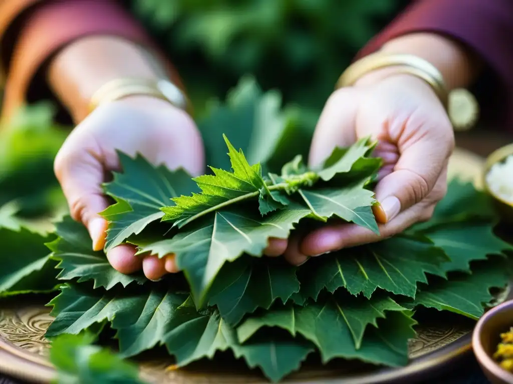 Manos expertas moldean hojas de parra armenias, revelando la historia y tradición culinaria de esta receta