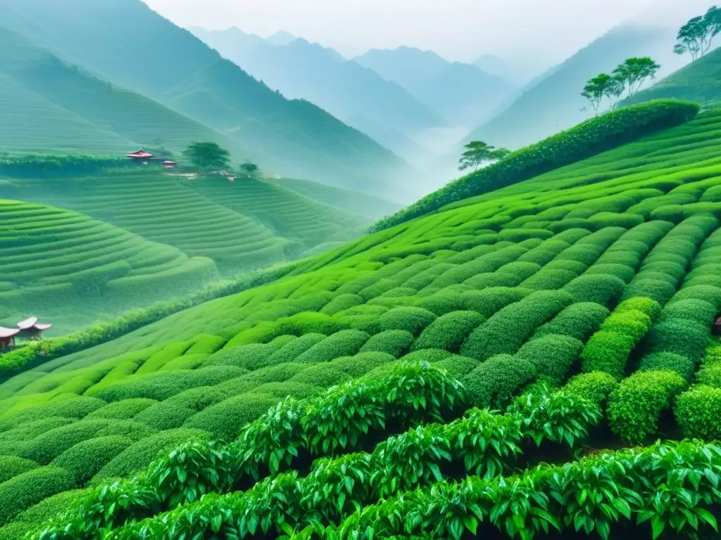 Manos expertas cosechan hojas de té en terrazas de China, reflejando las tradiciones de la Ruta del Té