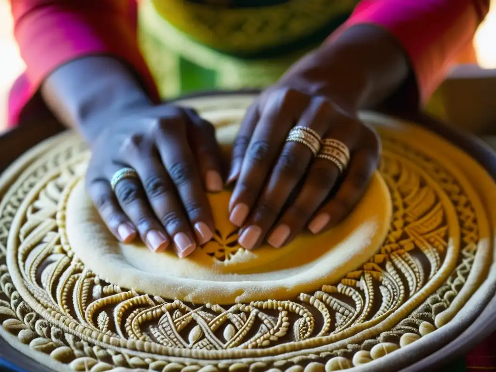 Manos expertas moldeando masa de mijo en el Sahel africano, fusionando arte y comida en adaptaciones culinarias Sahel africano