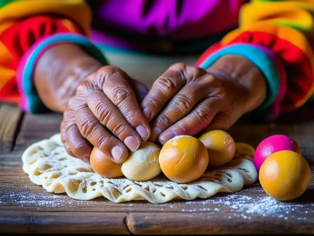 Manos expertas amasan masa colorida sobre madera rústica