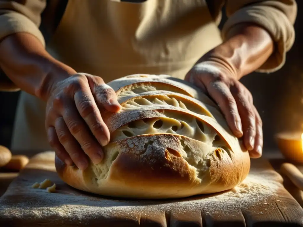 Manos expertas moldeando masa de pan artesanal, resaltando la historia y tradición detrás de esta práctica ancestral