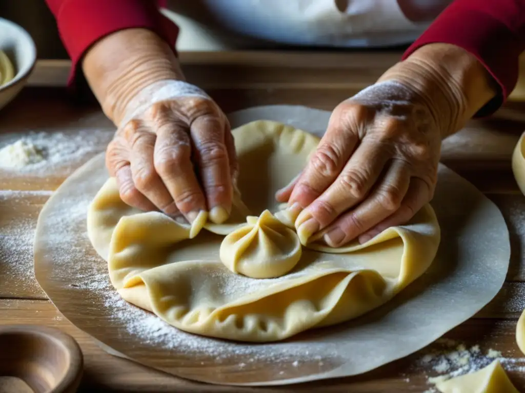 Manos expertas amasando masa para pierogies, transmitiendo recetas históricas Telón de Acero