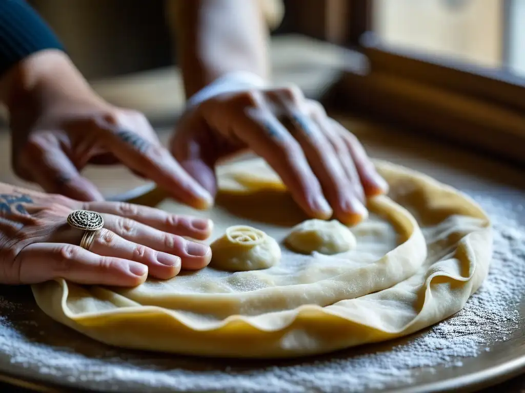 Unas manos expertas trabajan la masa para recetas históricas de Europa del Este, en una escena llena de tradición y destreza