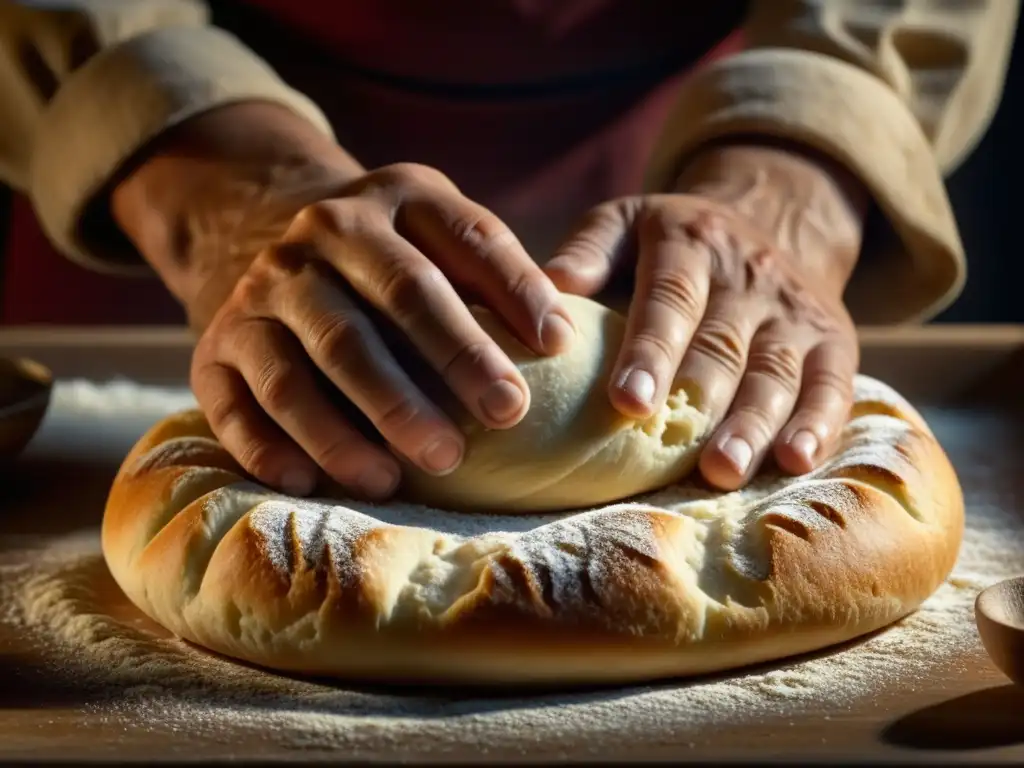 Manos expertas amasando masa, mostrando la tradición y destreza de las técnicas ancestrales panadería impacto cultural