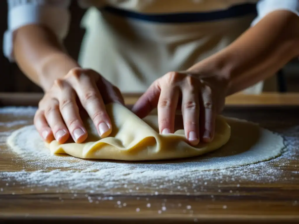 Manos expertas de mujer en la cocina del siglo XIX, creando pasteles tradicionales con destreza y tradición