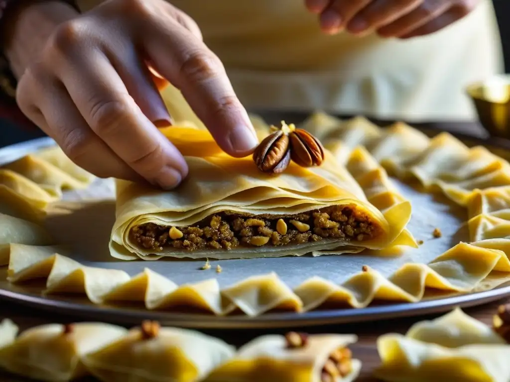 Manos expertas preparando baklava otomana