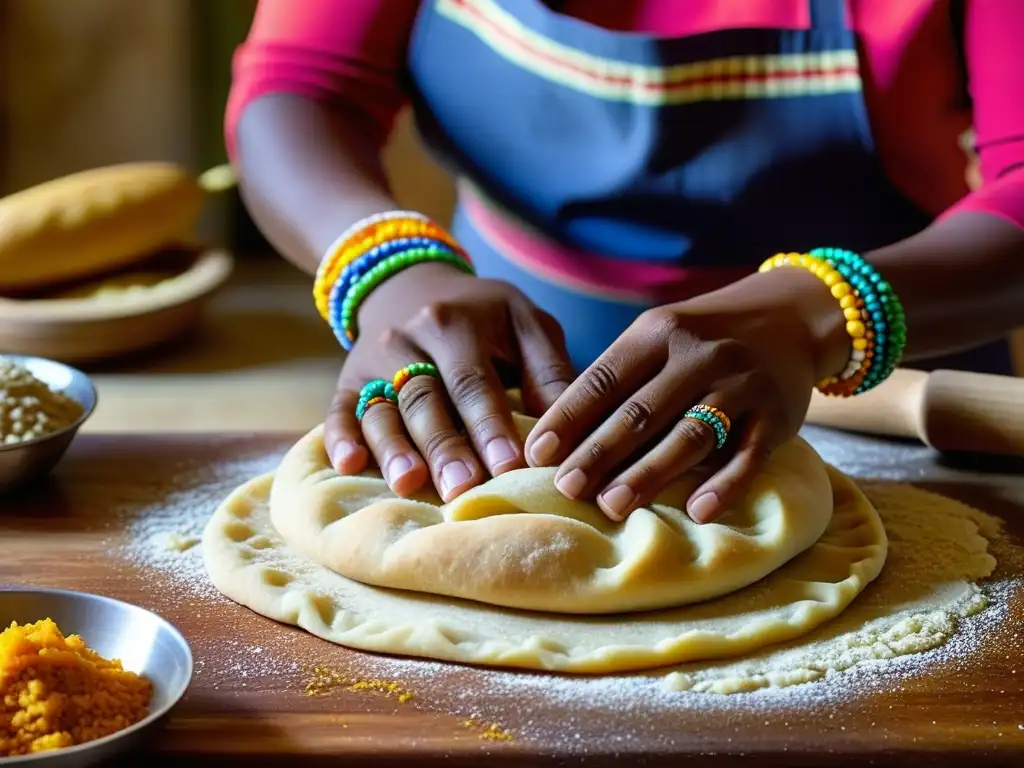 Manos expertas amasan pan haitiano con influencia gastronomía haitiana esclavitud africana