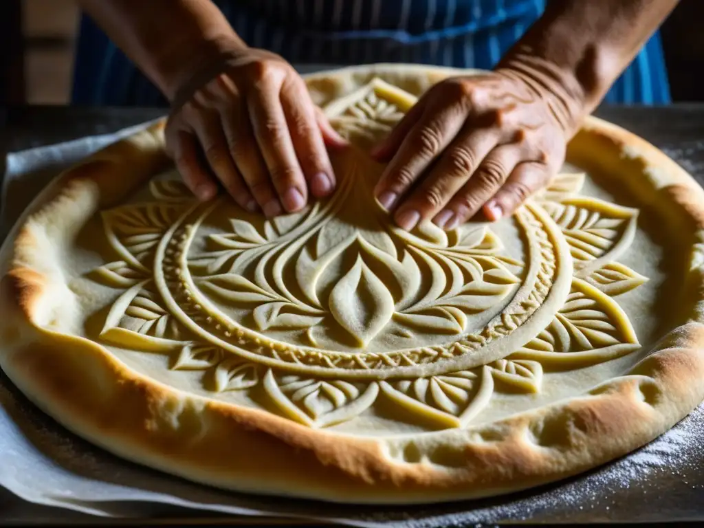 Las manos expertas de un panadero moldeando con gracia la evolución del pan cocina persa