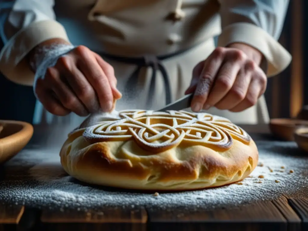 Manos expertas crean patrones en pastelería nórdica previkinga