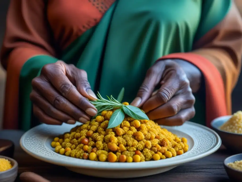 Manos expertas moldeando plato sudafricano tradicional, con ingredientes y sabiduría que resisten la época del Apartheid