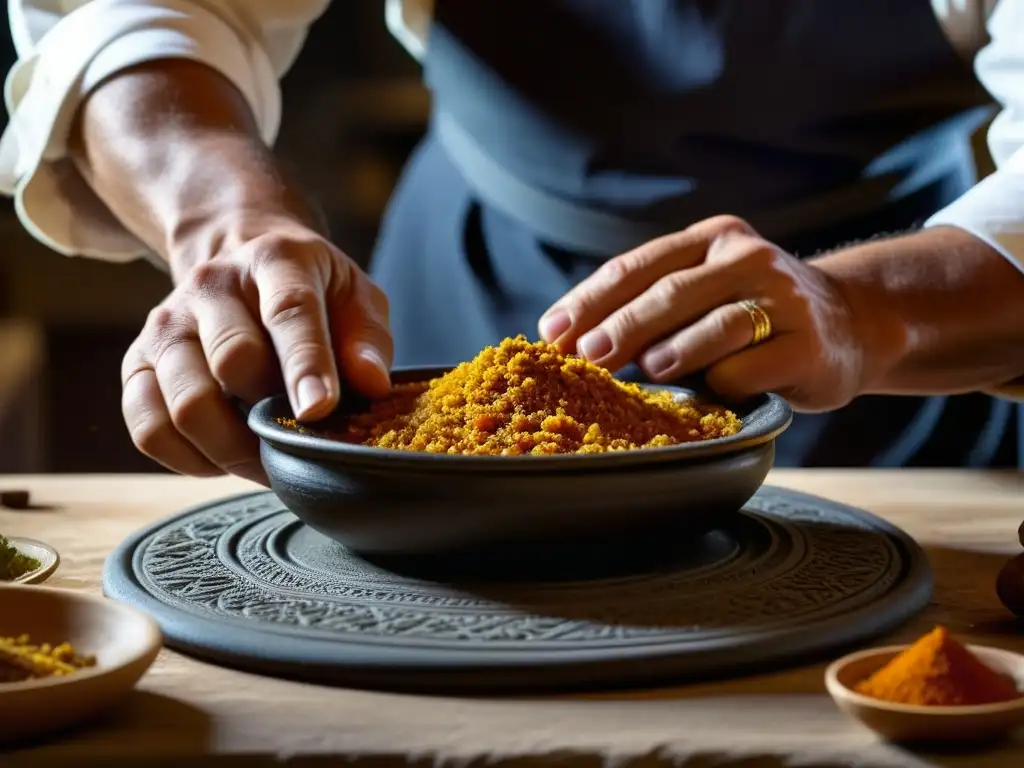 Manos expertas creando platos históricos gastronomía romana con técnicas ancestrales