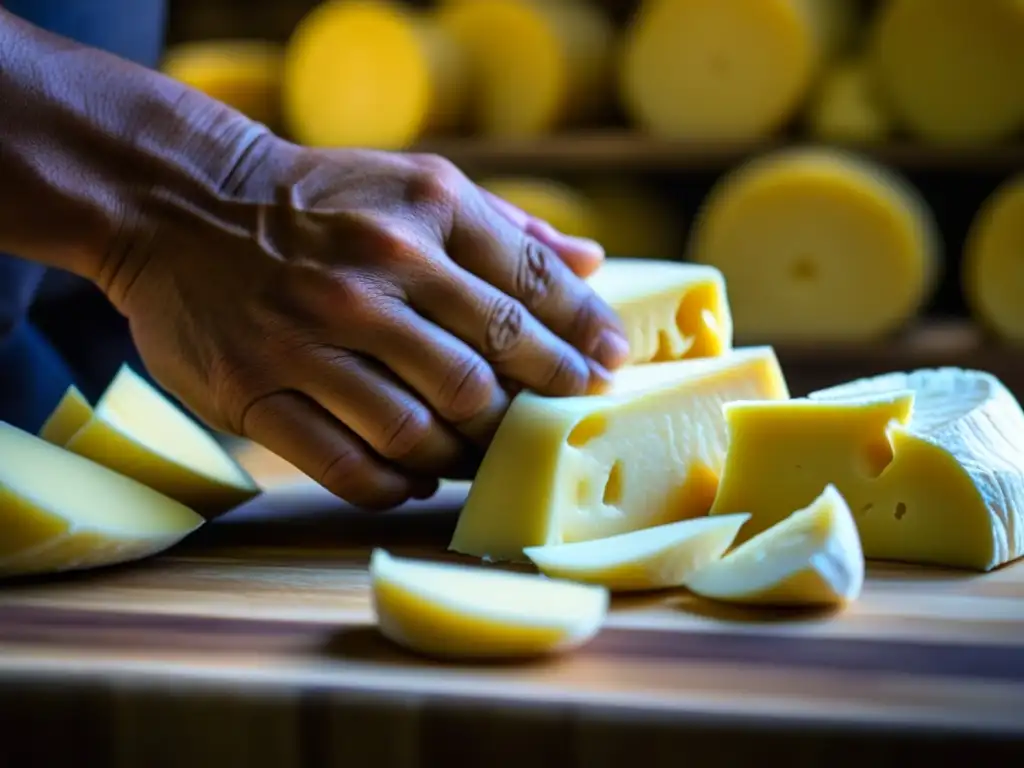 Manos expertas moldeando queso tradicional sudamericano con influencia europea en producción quesera