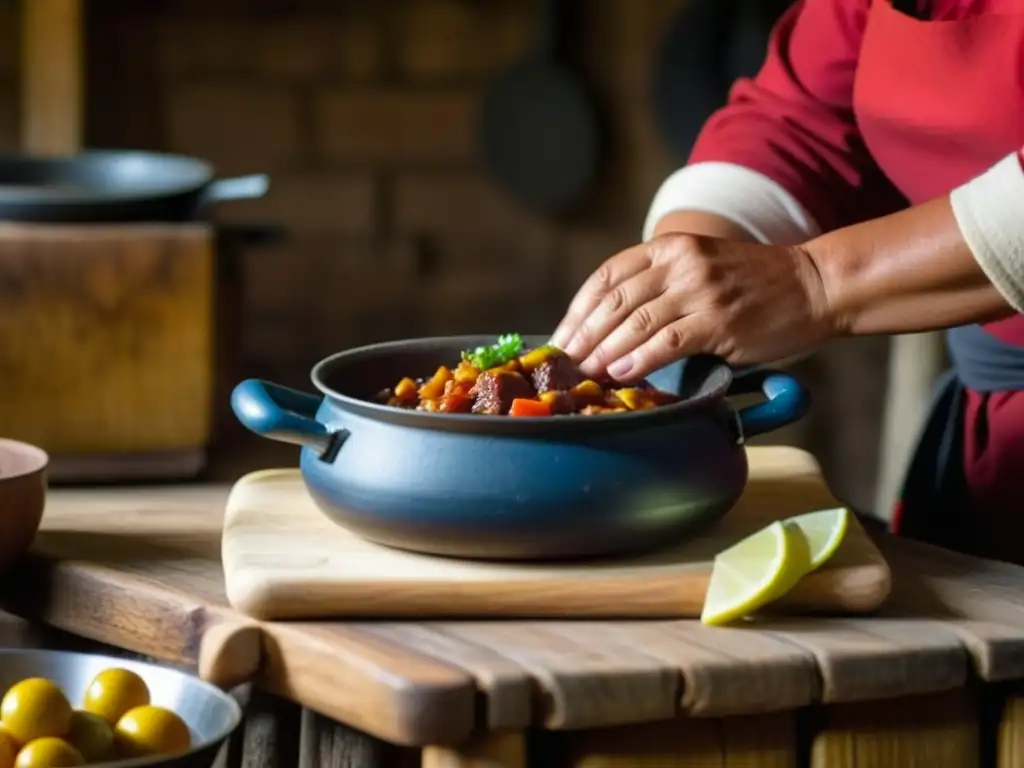 Manos expertas preparando recetas históricas de la Patagonia en cocina rústica