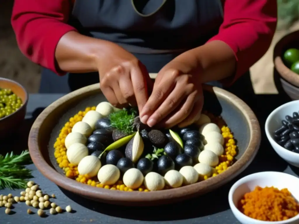 Manos expertas preparando Recetas históricas de la Patagonia: Curanto al hoyo