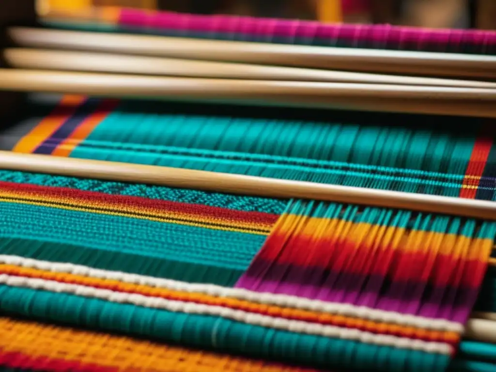 Manos expertas tejiendo textiles tradicionales de culturas precolombinas, resaltando la importancia de la sostenibilidad y la artesanía