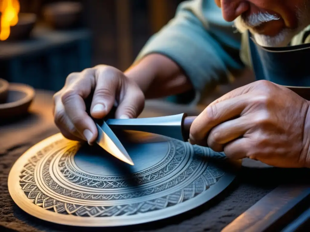 Manos expertas elaborando réplica de utensilio histórico en taller: detalle, tradición y destreza artesanal