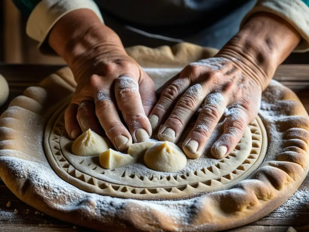 Unas manos gastadas moldean masa en una mesa rústica, con marcas de esfuerzo y creatividad