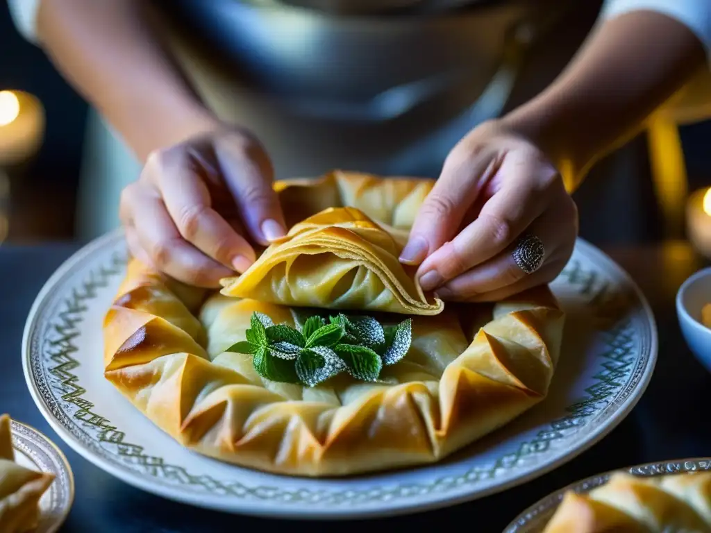 Magistral preparación de baklava armenio: tradición e innovación en cada doblez Unas manos hábiles crean baklava armenio con delicadeza, reflejando la tradición e innovación en la cocina armenia