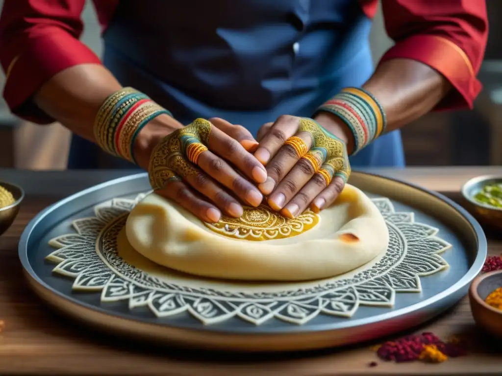 Manos hábiles en la cocina del sur de Asia historia creando roti con detalle y tradición