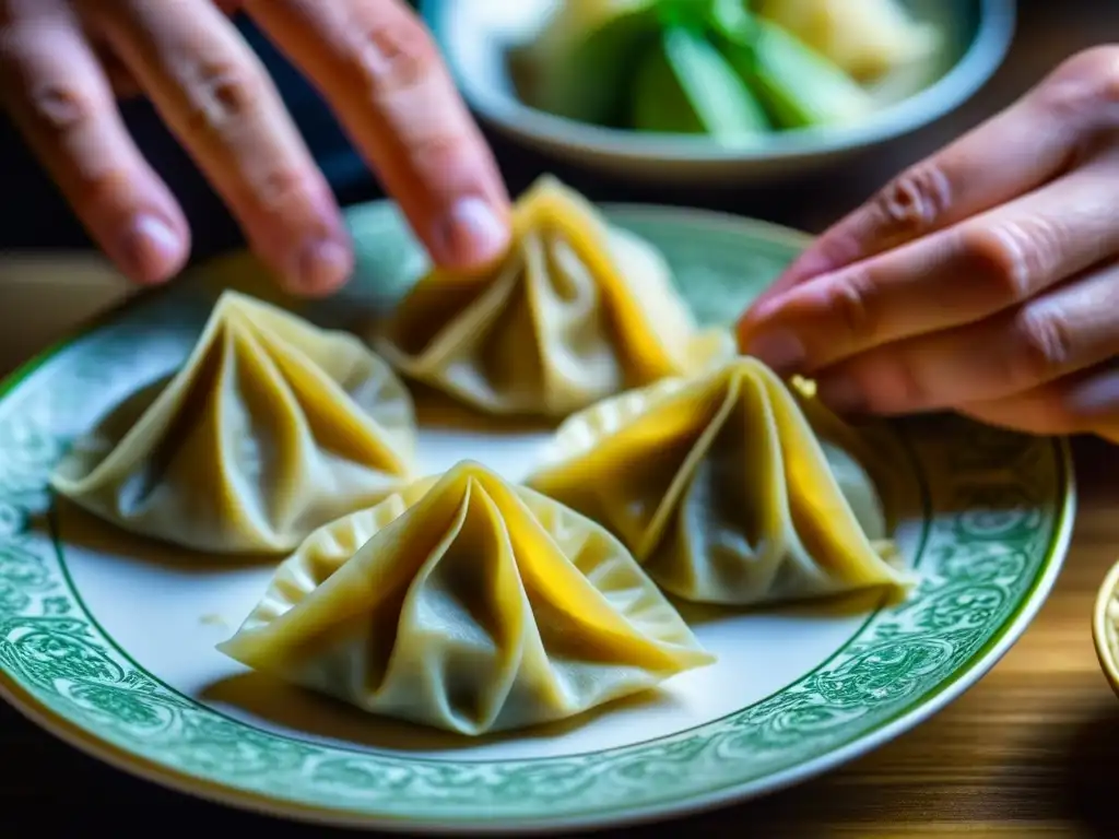 Unas manos hábiles doblan wontons en detalle, fusionando orígenes asiáticos en platos europeos históricos