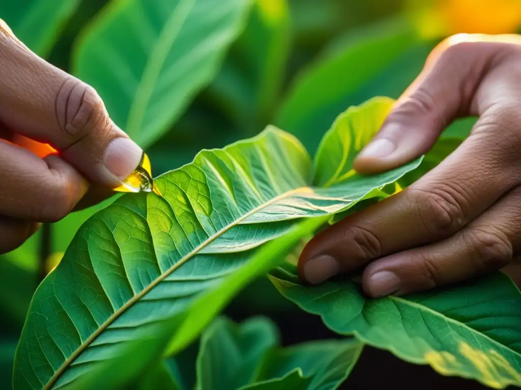 Manos hábiles cosechan hojas de tabaco al atardecer, resaltando la belleza natural de este producto americano conquistó mercados